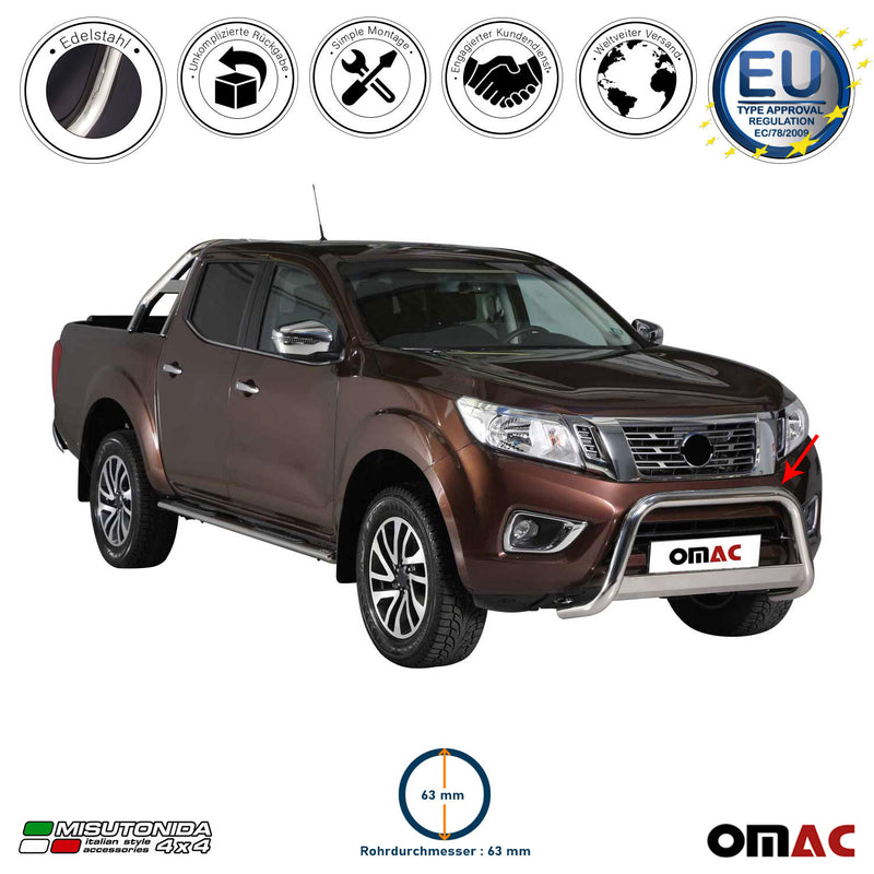 Protezione anteriore per Nissan NP300 Navara 2016-2021 ø63mm acciaio argento 