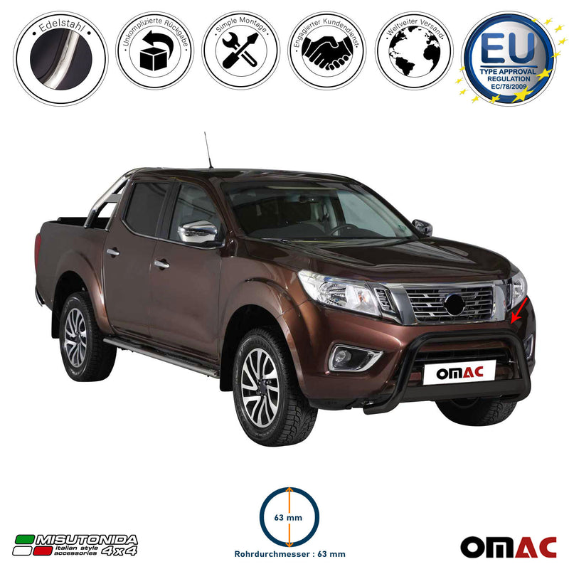 Barra di protezione anteriore per Nissan NP300 Navara 2016-2021 ø63 acciaio nero