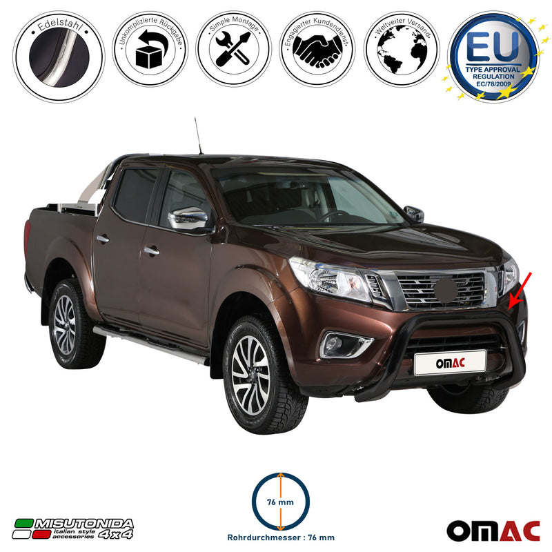 Barra di protezione anteriore per Nissan NP300 Navara 2016-2021 ø76 acciaio nero
