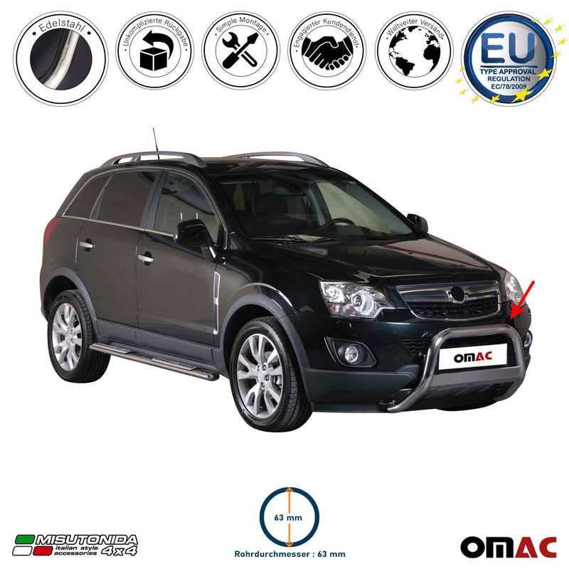 Protezione anteriore per Opel Antara 2011-2015 ø63mm acciaio argento 