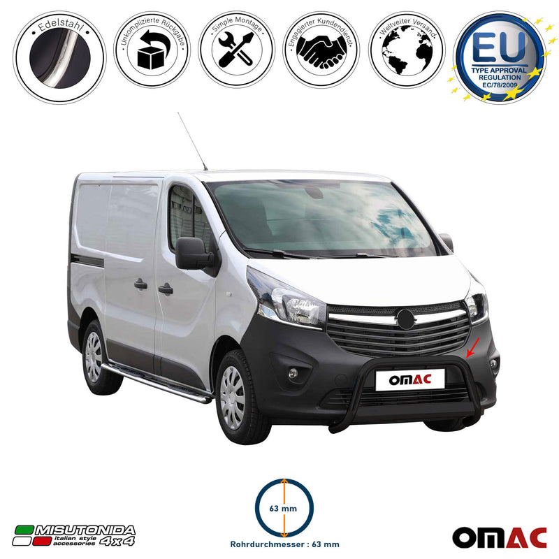 Protezione anteriore per Opel Vivaro 2014-2018 ø63mm acciaio nero