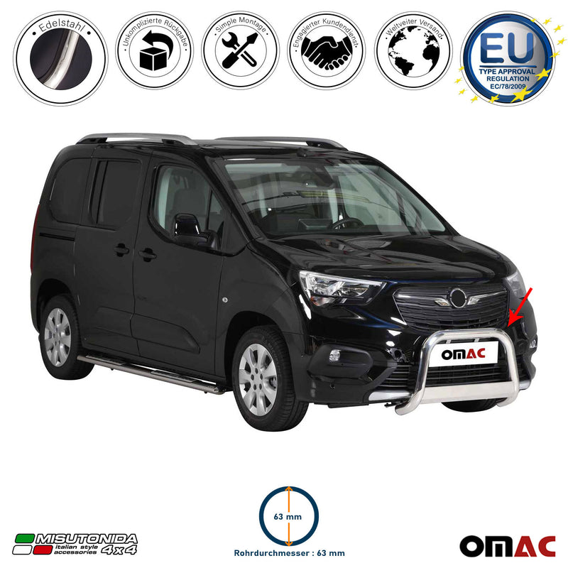 Protezione anteriore per Opel Combo 2018-2025 ø63mm acciaio argento 