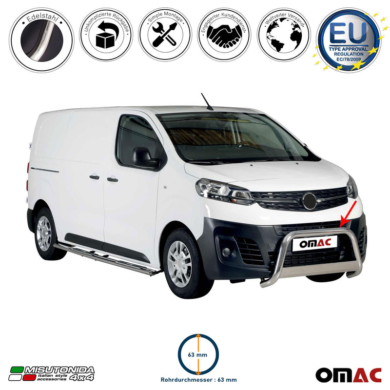 Protezione anteriore in acciaio inox per Opel Vivaro 2019-2021 grigio Ø 63 mm