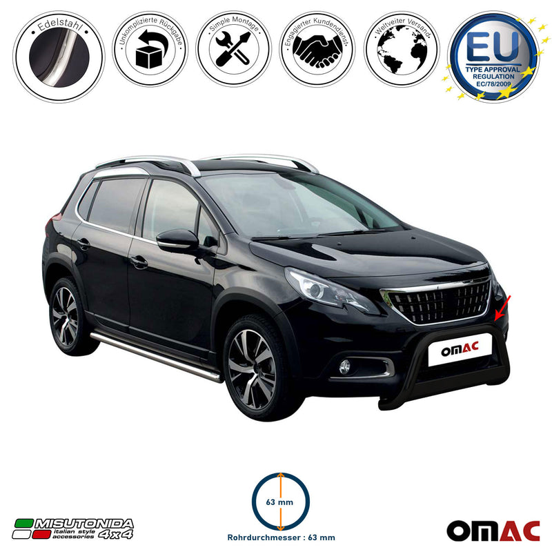 Protezione anteriore per Peugeot 2008 2016-2019 ø63mm acciaio nero