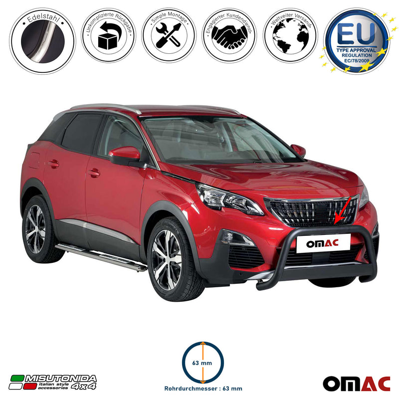 Protezione anteriore per Peugeot 3008 2018-2021 ø63mm acciaio nero 