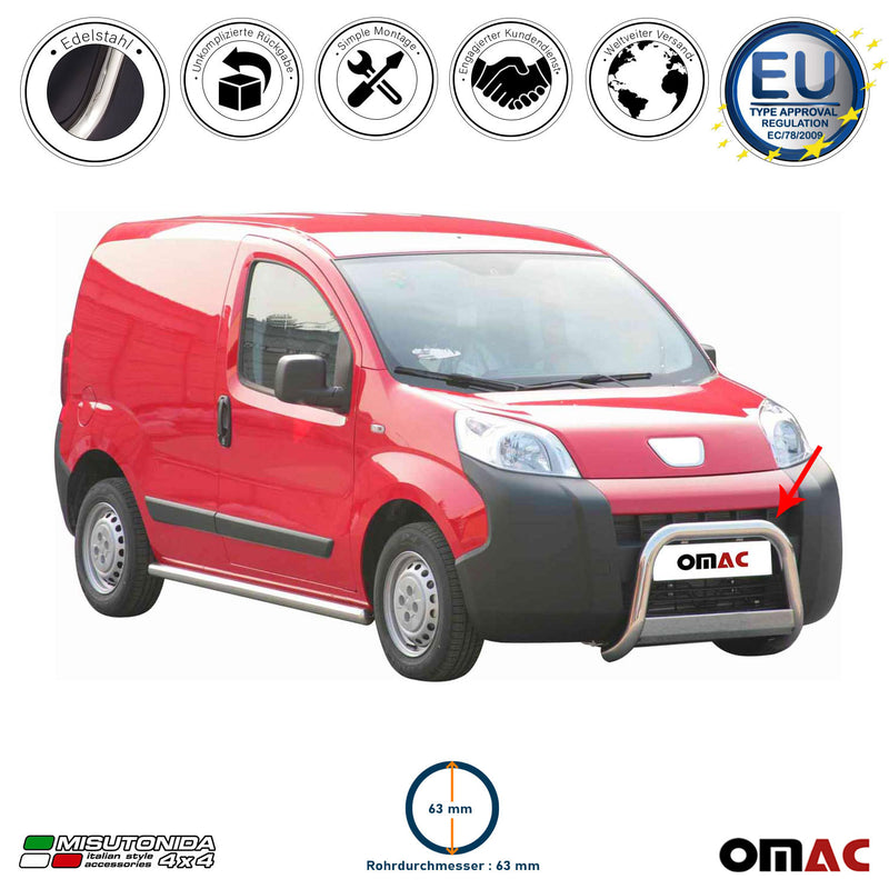 Protezione anteriore per Peugeot Bipper 2008-2016 ø63mm acciaio argento 