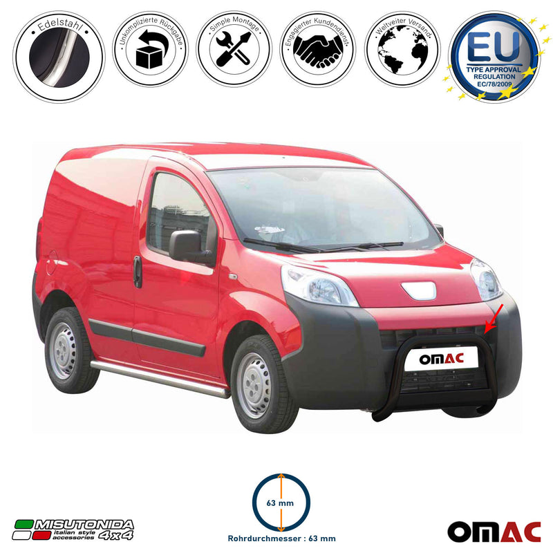 Barra di protezione anteriore per Peugeot Bipper 2008-2016 ø63mm acciaio nero