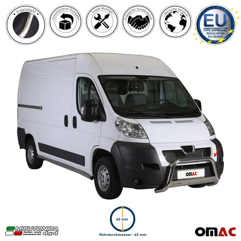 Protezione anteriore per Peugeot Boxer 2006-2013 ø63mm acciaio argento
