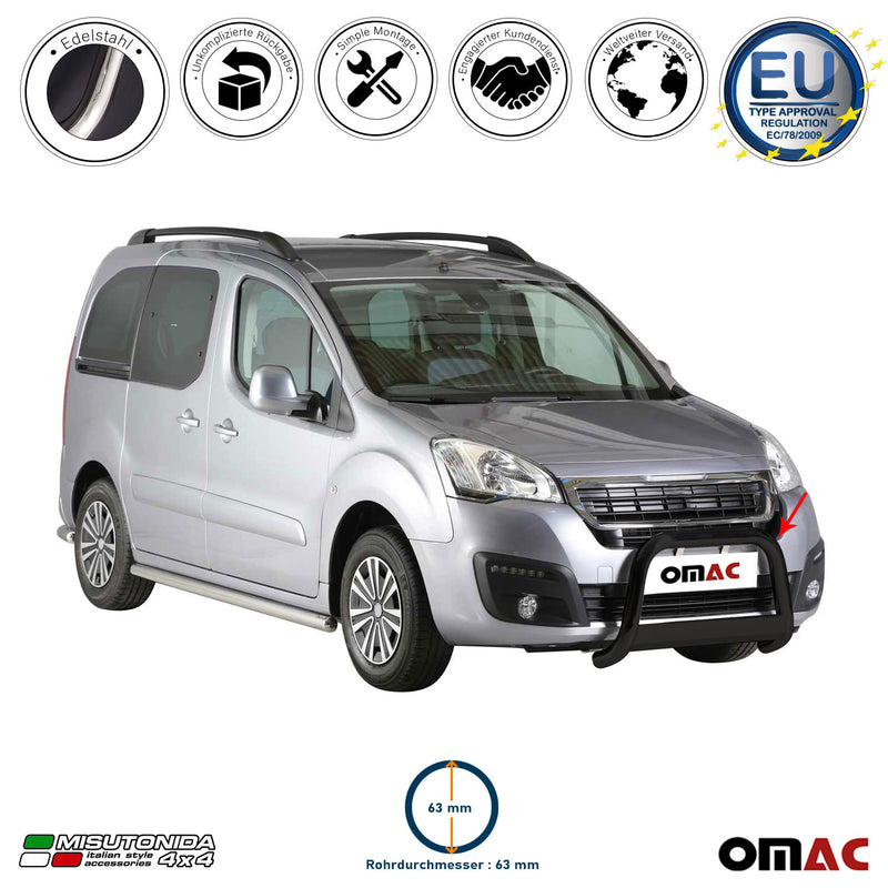 Protezione anteriore per Peugeot Partner 2016-2025 ø63mm acciaio nero