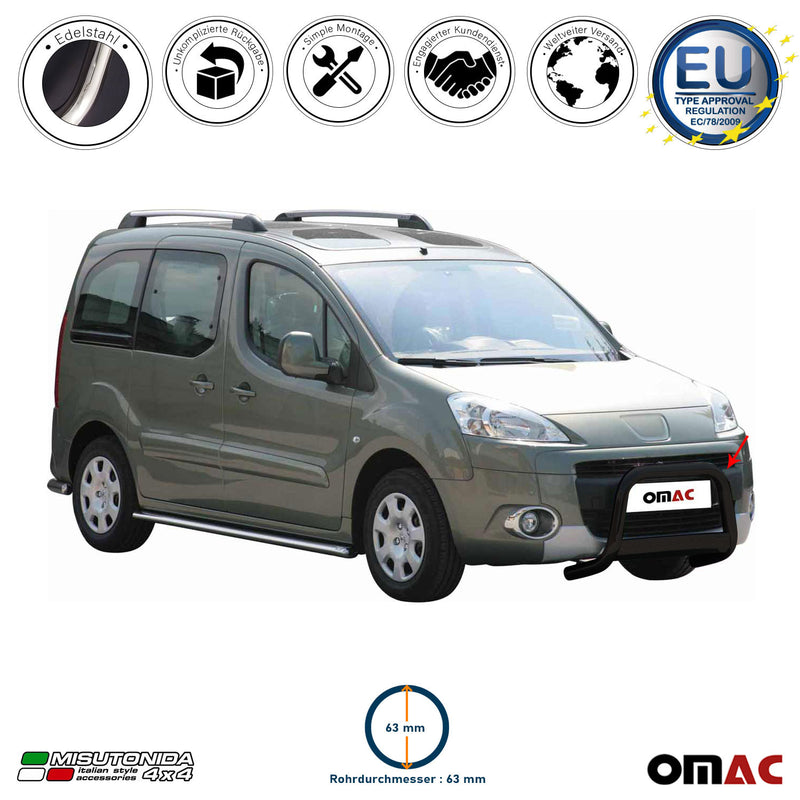 Protezione anteriore per Peugeot Partner 2008-2015 ø63mm acciaio nero
