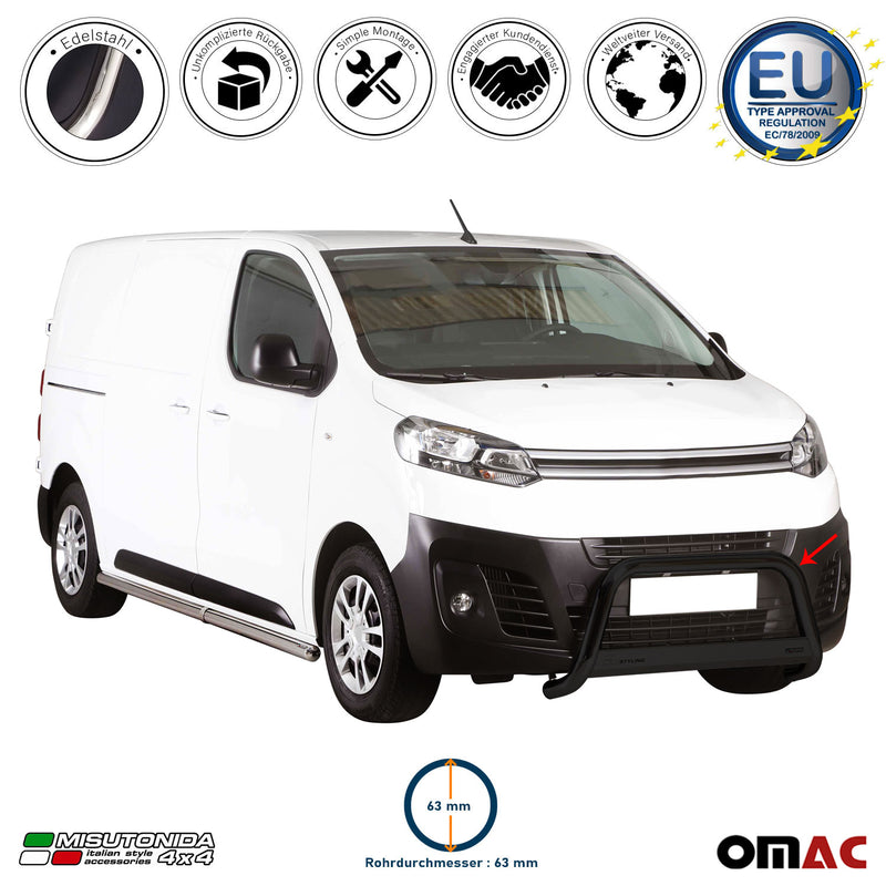 Barra di protezione anteriore per Citroen Jumpy 2016-2025 ø63mm acciaio nero 