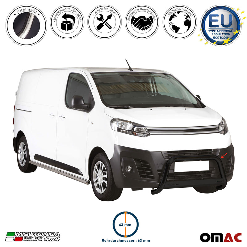 Barra di protezione anteriore per Citroen Jumpy Spacetourer 2016-2025 ø63 Nero 