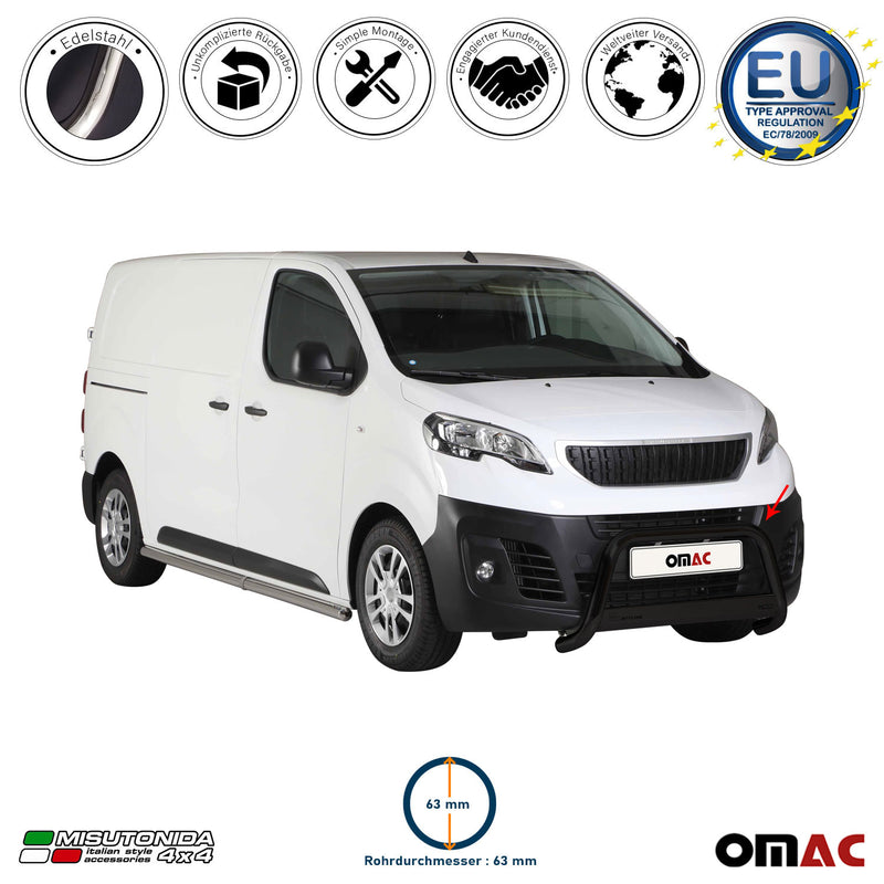 Protezione anteriore per Peugeot Expert 2016-2025 ø63mm acciaio nero