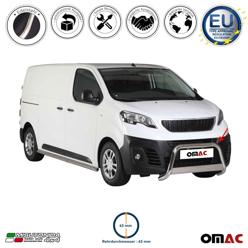 Protezione anteriore per Peugeot Expert 2016-2025 ø63mm acciaio argento 
