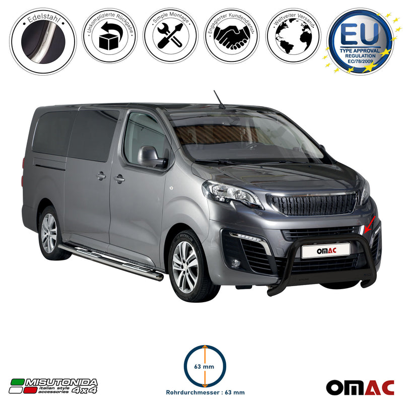 Barra di protezione anteriore per Peugeot Expert Traveller 2016-2025 ø63 Nero