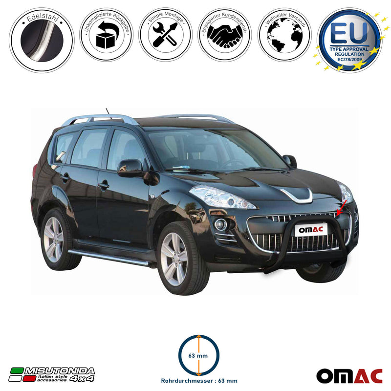 Protezione anteriore per Peugeot 4007 2008-2012 ø63mm acciaio nero