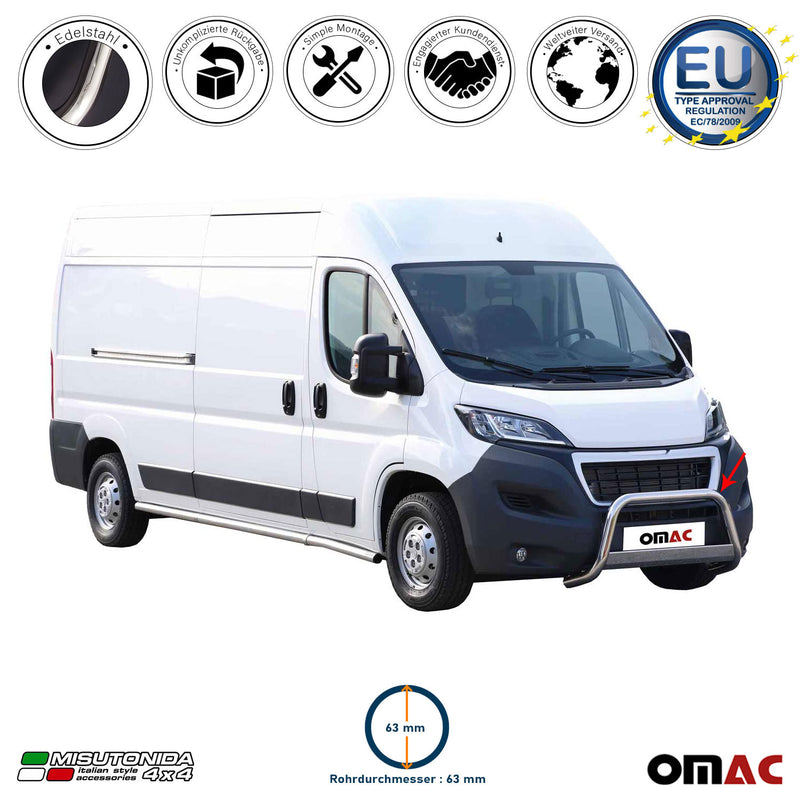 Protezione anteriore per Peugeot Boxer 2014-2025 ø63mm acciaio argento 