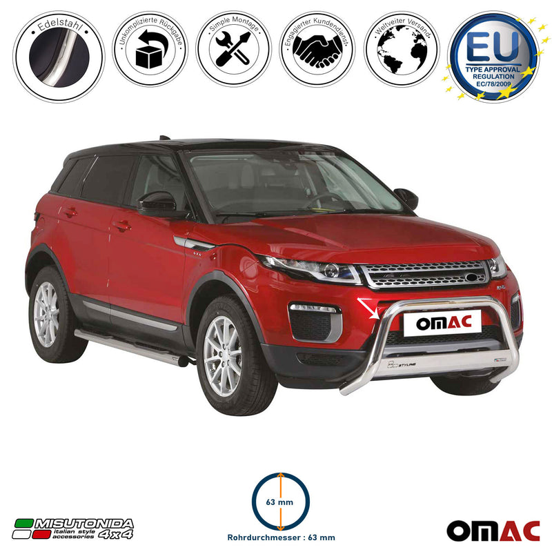Barra di protezione anteriore per Range Rover Evoque 2016-2021 ø63mm acciaio argento 