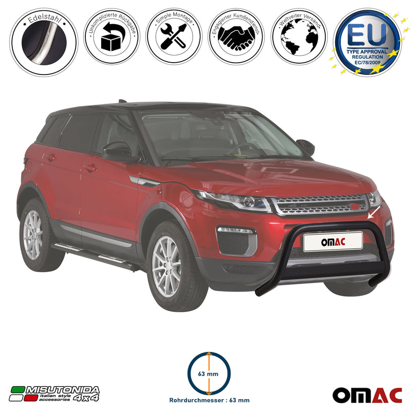 Barra di protezione anteriore per Range Rover Evoque 2016-2021 ø63mm acciaio nero 