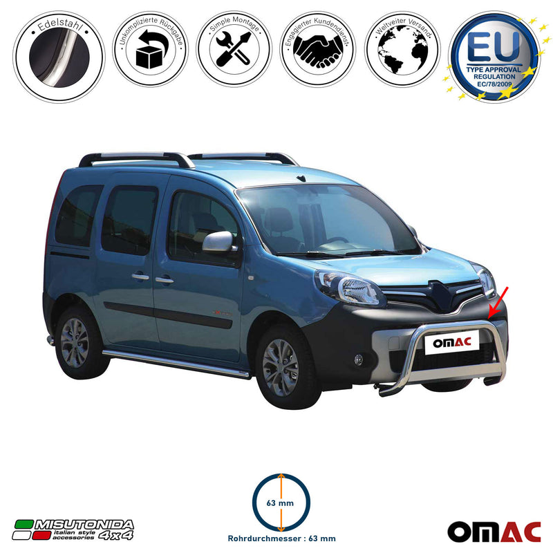 Barra di protezione anteriore per Renault Kangoo 2014-2021 ø63mm acciaio argento 
