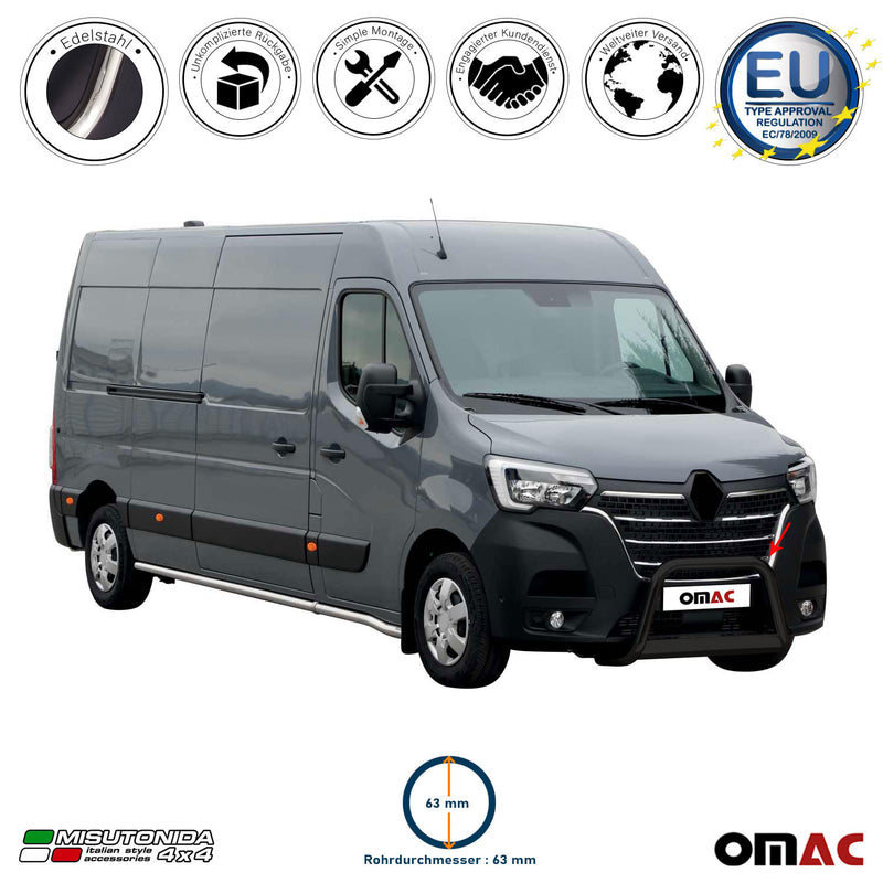 Barra di protezione anteriore per Renault Master 2019-2025 ø63mm acciaio nero 
