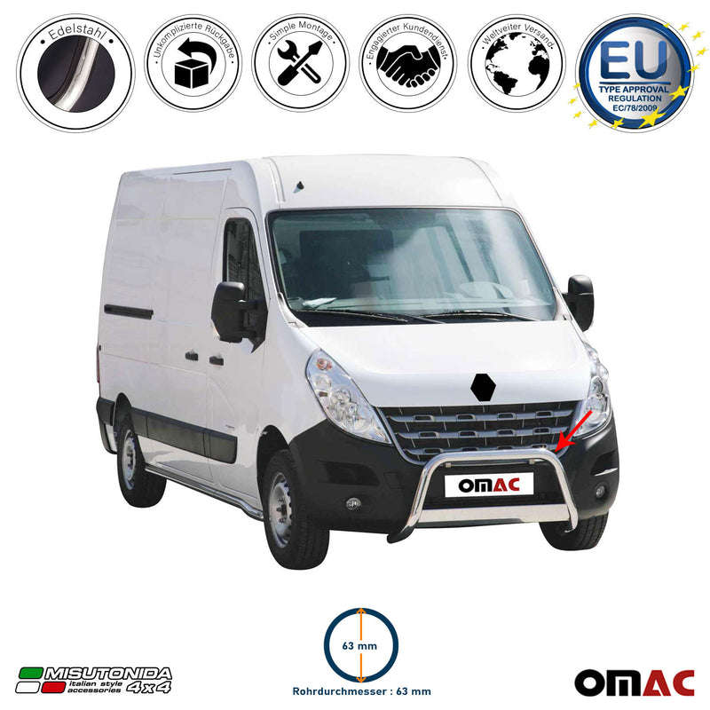 Barra di protezione anteriore per Renault Master 2010-2018 ø63mm acciaio argento 