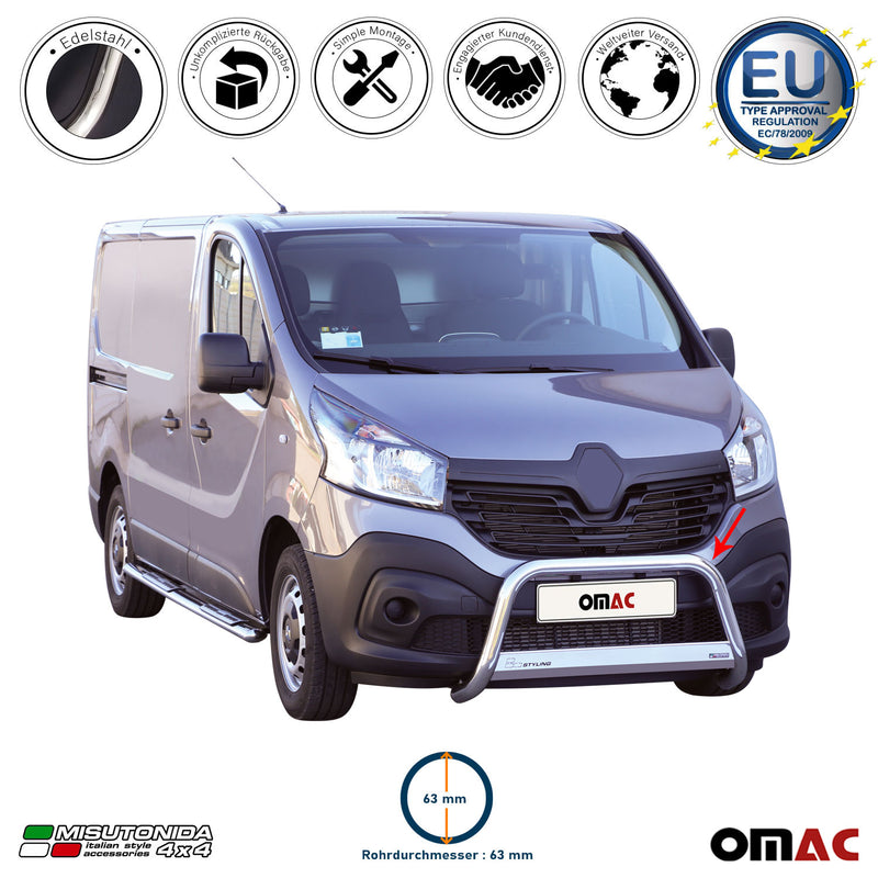 Barra di protezione anteriore per Renault Trafic 2014-2019 ø63mm acciaio argento
