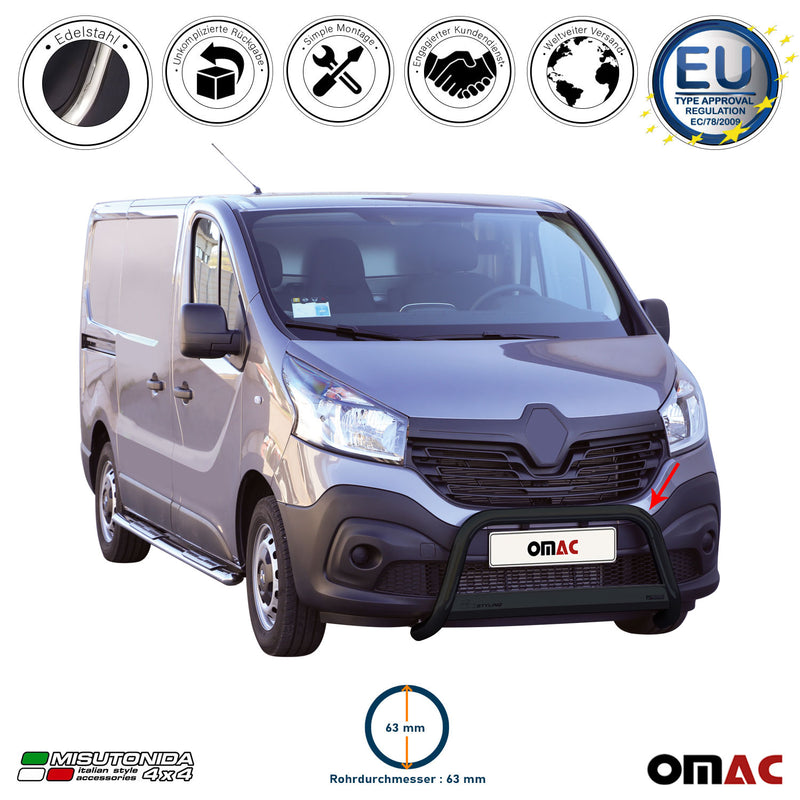 Barra di protezione anteriore per Renault Trafic 2014-2019 ø63mm acciaio nero 
