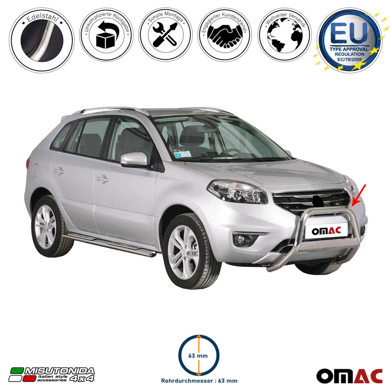 Barra di protezione anteriore per Renault Koleos 2011-2013 ø63mm acciaio argento 