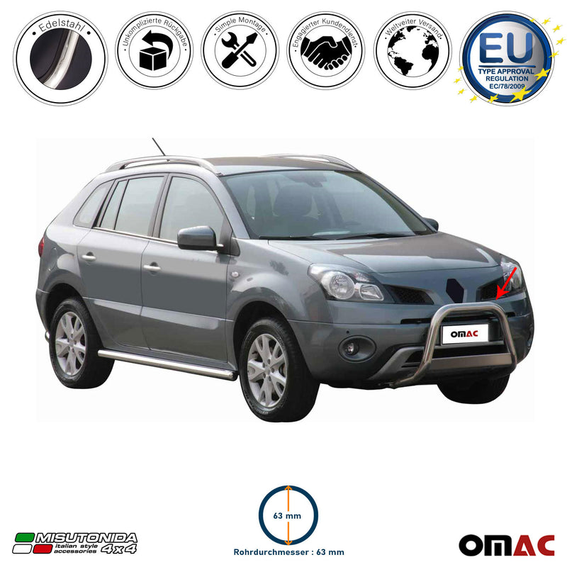 Barra di protezione anteriore per Renault Koleos 2008-2011 ø63mm acciaio argento 