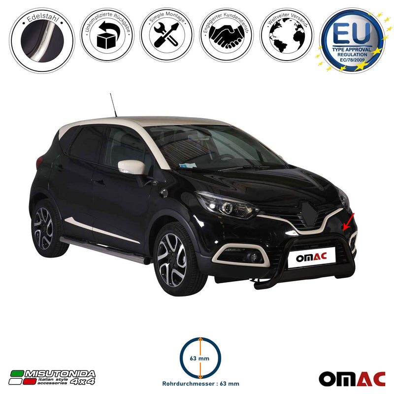 Barra di protezione anteriore per Renault Captur 2013-2017 ø63mm acciaio nero 