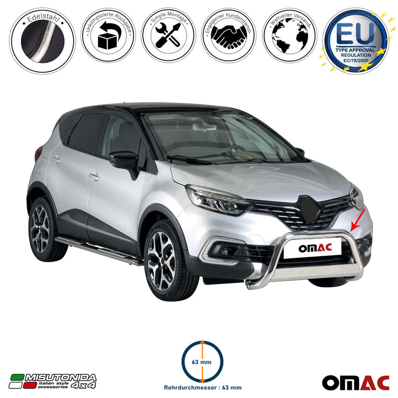 Barra di protezione anteriore per Renault Captur 2017-2019 ø63mm acciaio argento 