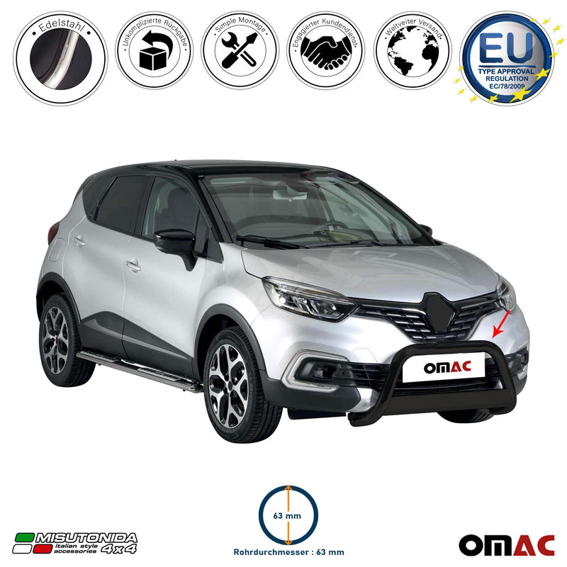 Barra di protezione anteriore per Renault Captur 2017-2019 ø63mm acciaio nero 
