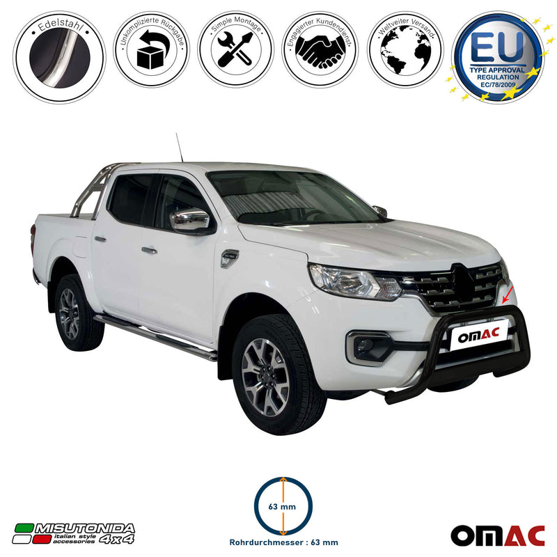 Barra di protezione anteriore per Renault Alaskan 2017-2021 ø63 Acciaio inox nero
