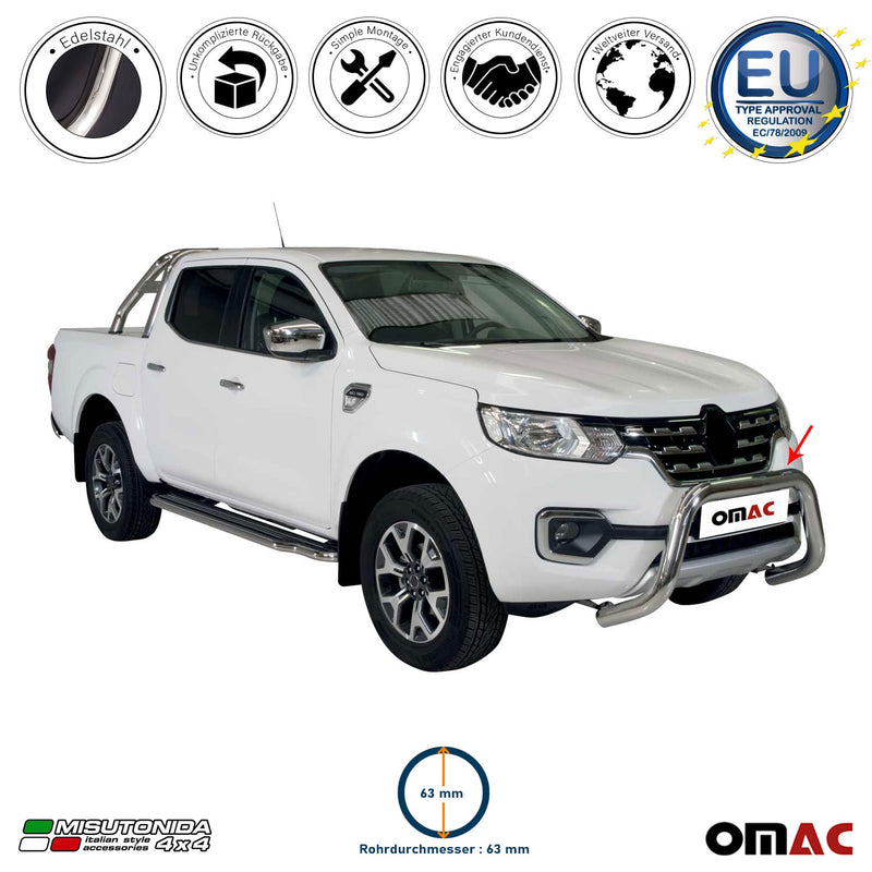 Protezione anteriore per Renault Alaskan 2017-2021 ø63mm acciaio inox argento 