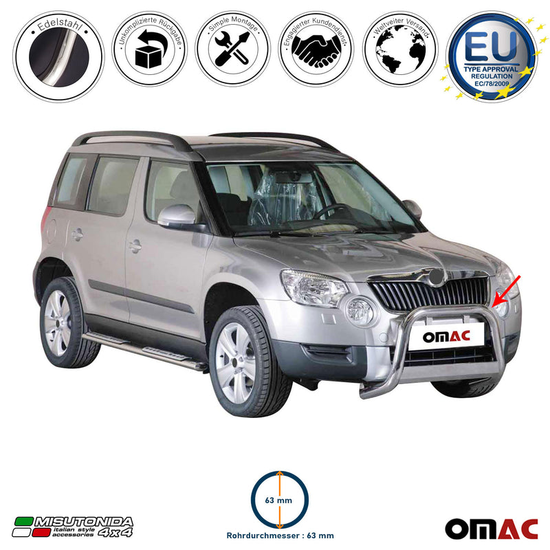 Protezione anteriore per Skoda Yeti 2010-2013 ø63mm acciaio argento 