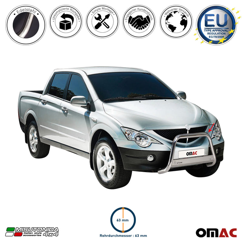 Protezione anteriore per Ssangyong Actyon Sports 2007-2012 ø63 grigio acciaio 