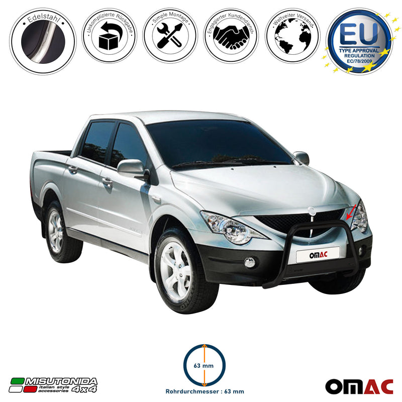 Barra di protezione anteriore per Ssangyong Actyon Sports 2007-2012 ø63 Nero 