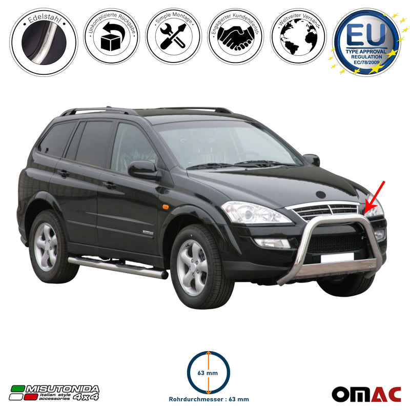 Frontbügel Frontschutzbügel für Ssangyong Kyron 2007-2014 ø63mm Stahl Silber