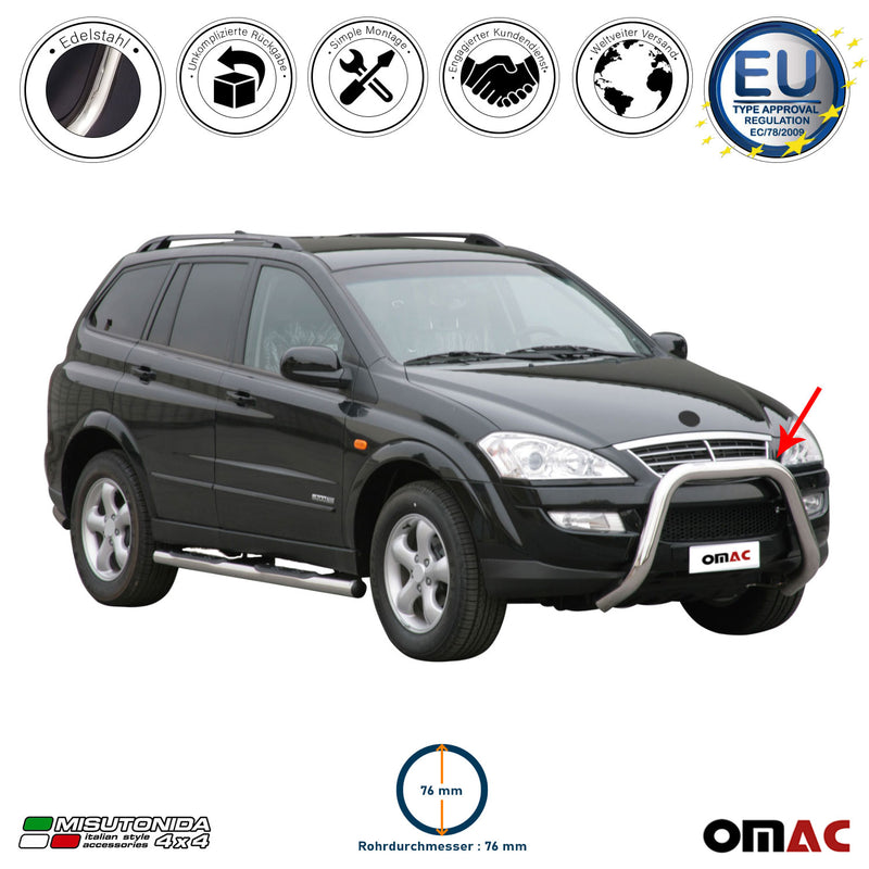 Frontbügel Frontschutzbügel für Ssangyong Kyron 2007-2014 ø76mm Stahl Silber