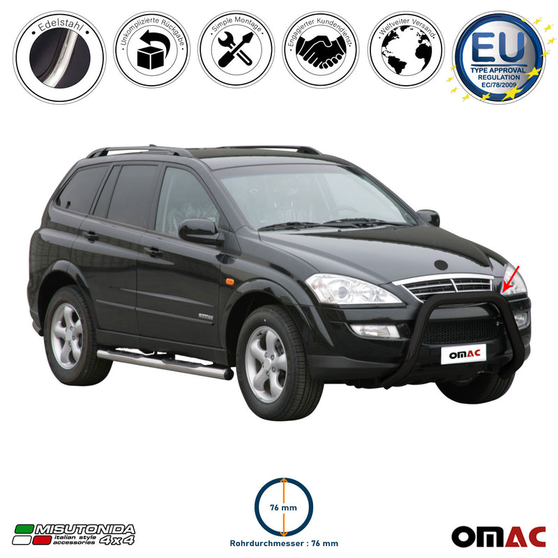 Frontbügel Frontschutzbügel für Ssangyong Kyron 2007-2014 ø76mm Stahl Schwarz