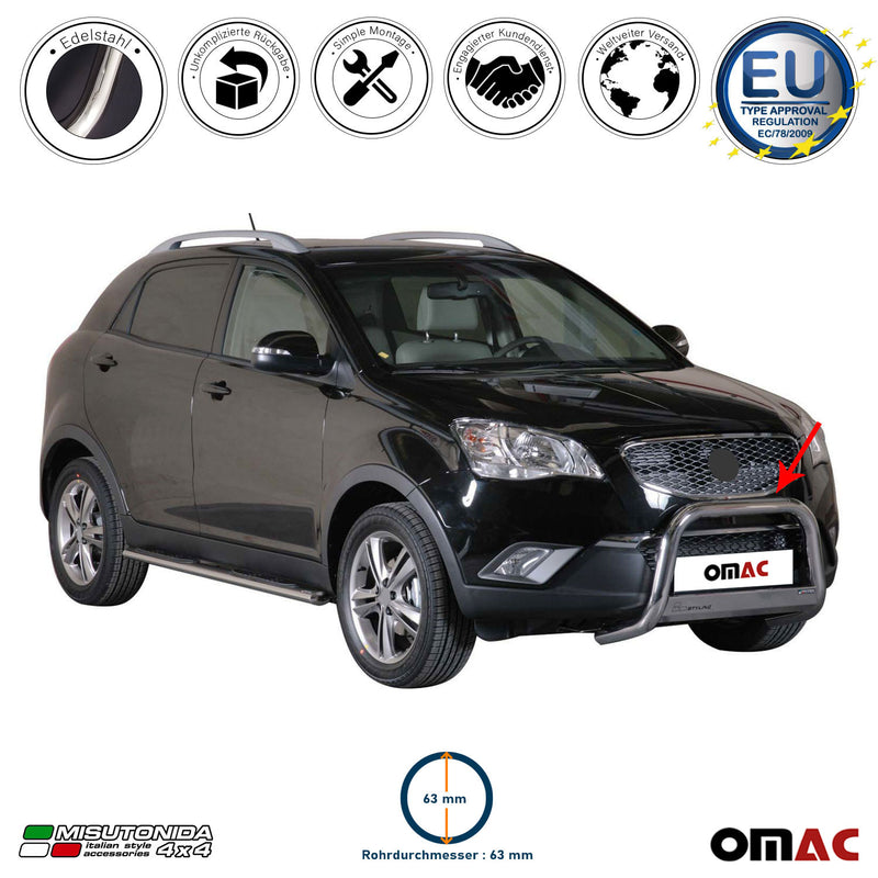 Frontbügel Frontschutzbügel für Ssangyong Korando 2011-2019 ø63mm Stahl Silber