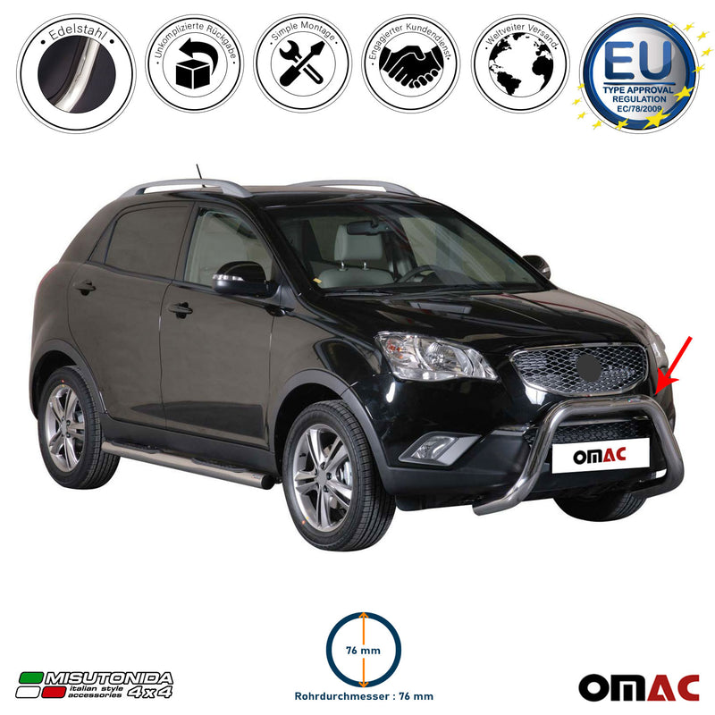 Frontbügel Frontschutzbügel für Ssangyong Korando 2011-2019 ø76mm Stahl Silber