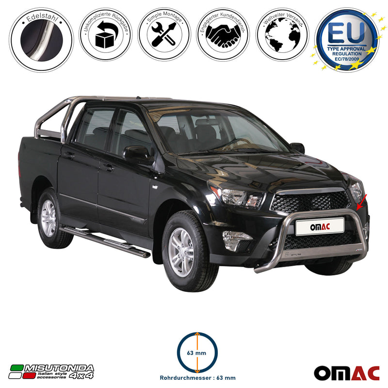 Protezione anteriore per Ssangyong Actyon Sports 2012-2018 ø63 grigio acciaio