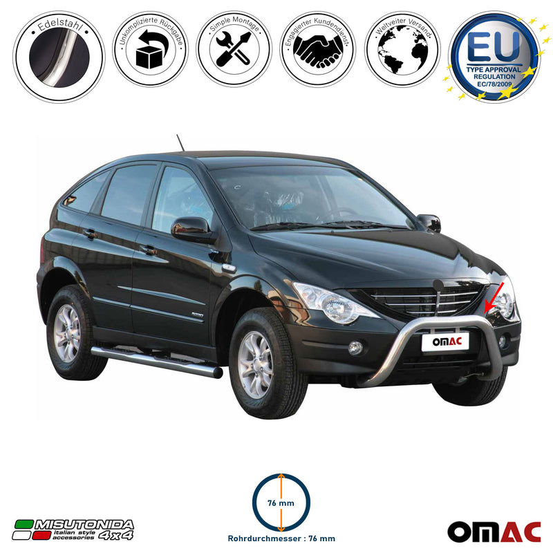Protezione anteriore per Ssangyong Actyon 2006-2012 ø76mm acciaio argento