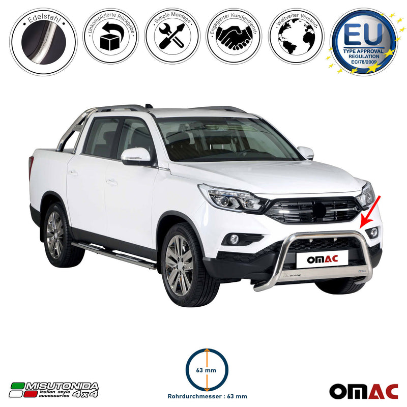 Frontbügel Frontschutzbügel für Ssangyong Musso 2018-2025 ø63mm Stahl Silber