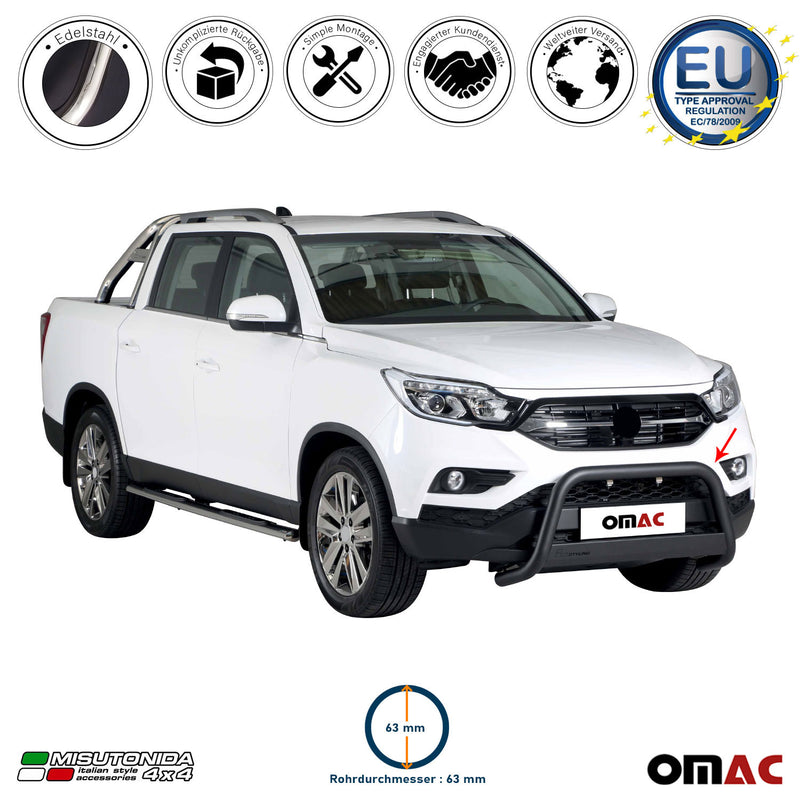 Frontbügel Frontschutzbügel für Ssangyong Musso 2018-2025 ø63mm Stahl Schwarz