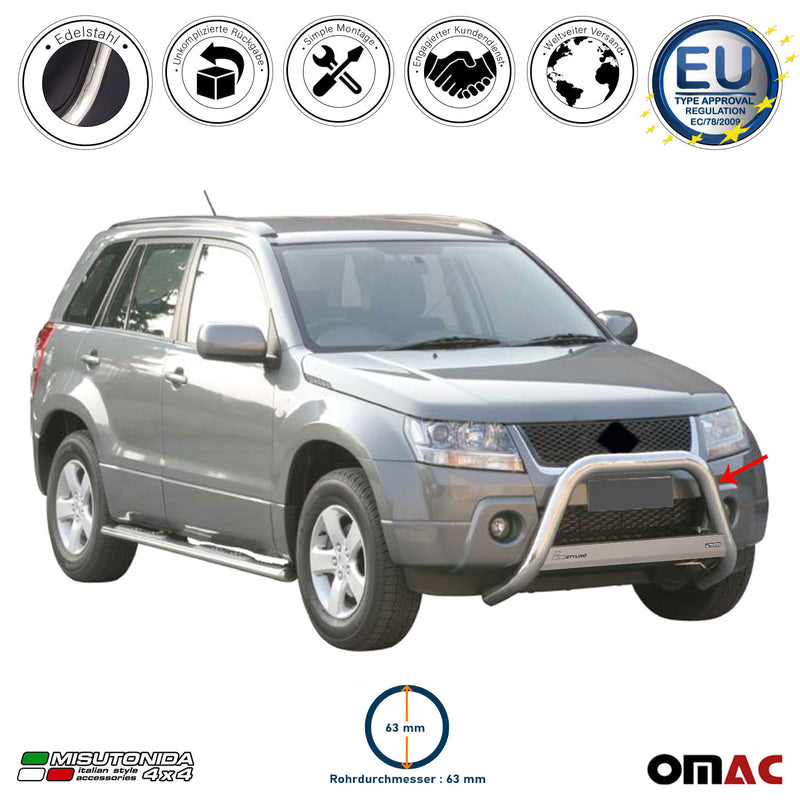 Barra di protezione anteriore per Suzuki Grand Vitara 2005-2008 ø63mm acciaio argento