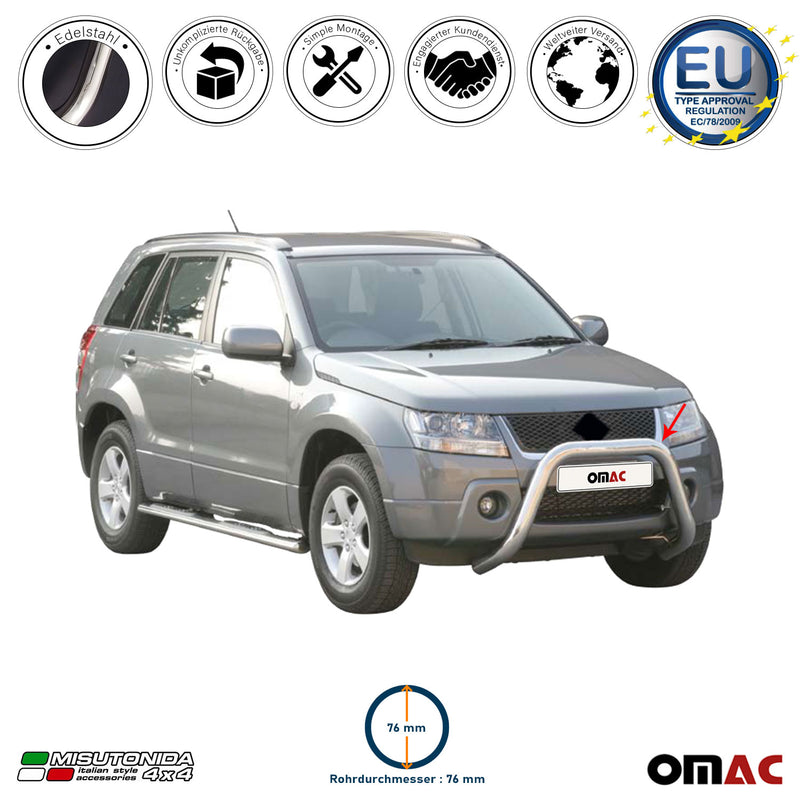 Protezione anteriore per Suzuki Grand Vitara 2005-2008 ø76mm acciaio argento