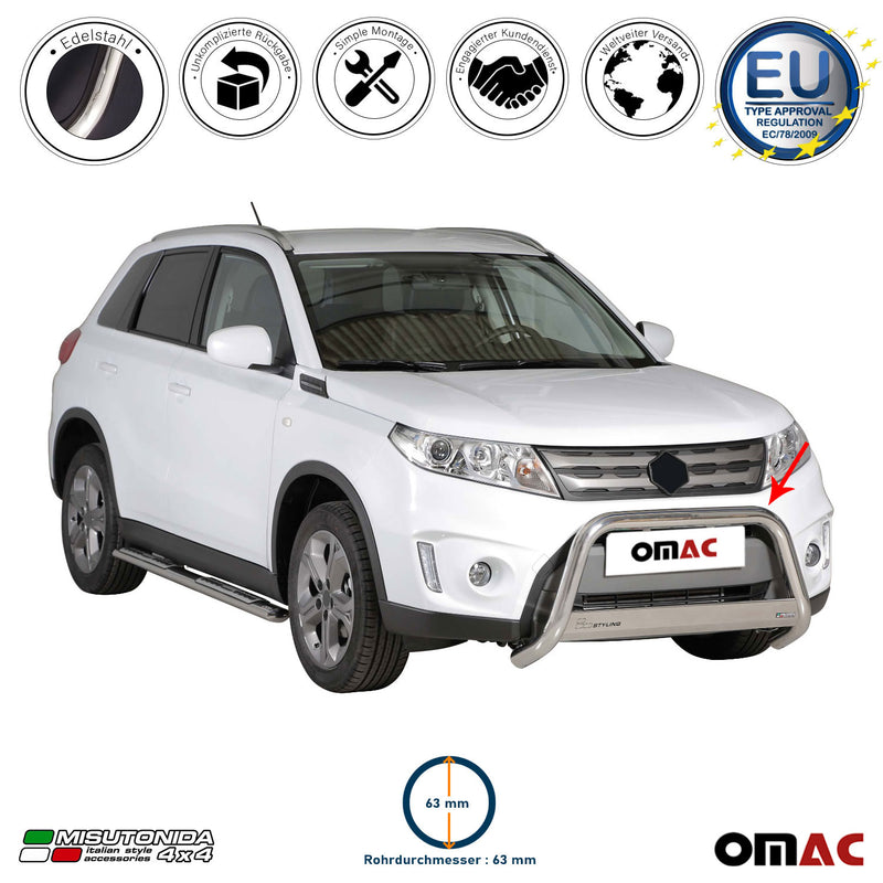 Protezione anteriore in acciaio inox per Suzuki Vitara 2015-2018 grigio Ø 63 mm